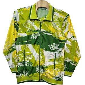 Request Mens 2XL Track Jacket Green‎ Yellow Abstract Crown Full Zip Streetwear